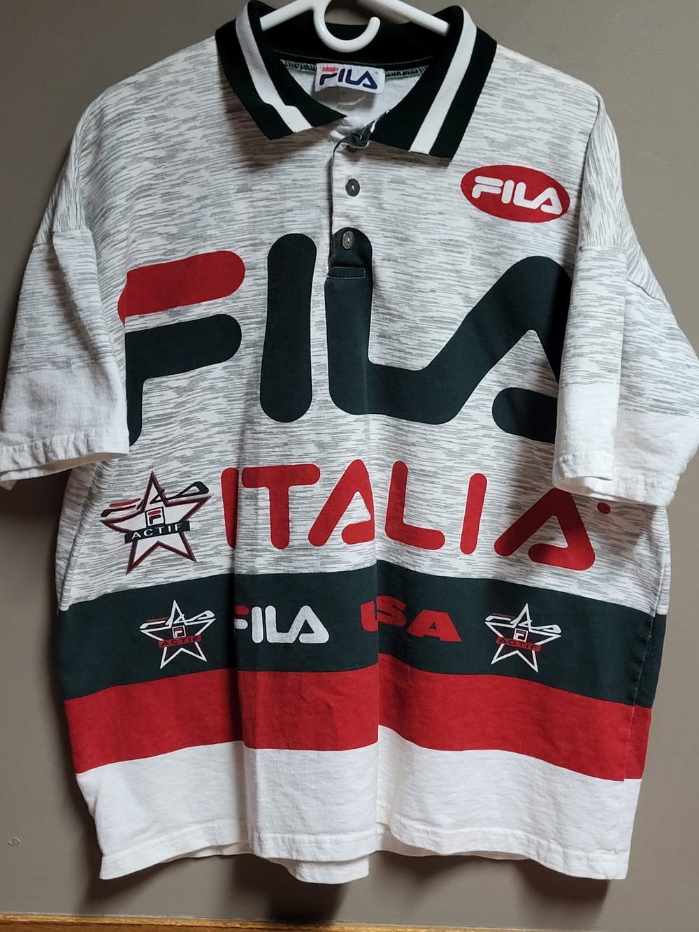 FILA Polo Soccer Green Red Heathered White Italia USA